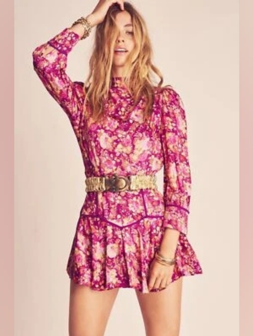 LoveShackFancy Mayberry Mini Dress in Magenta Diamond Floral Size 0